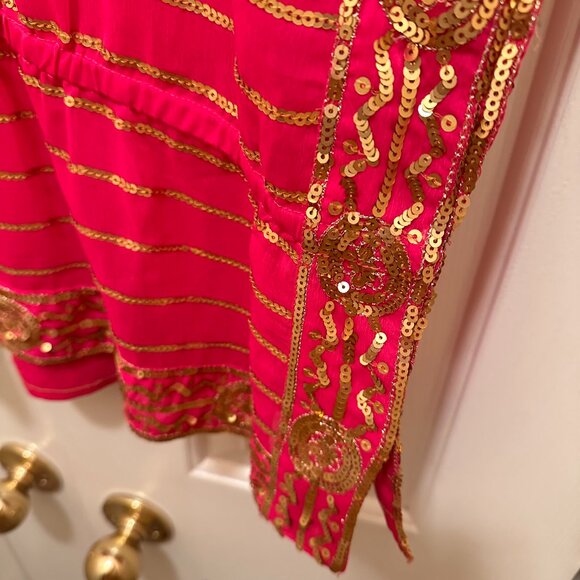 Chico's Fushia & Gold Sequin Embroidered Blouse - Picture 4 of 9